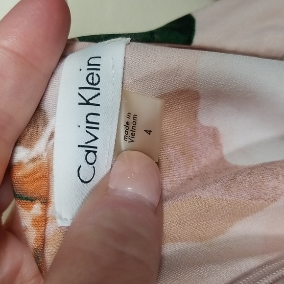 Calvin Klein Light Pink Floral Print Women's Sz. 4 3/4 Sleeve Zip-Up Dress - Picture 8 of 9